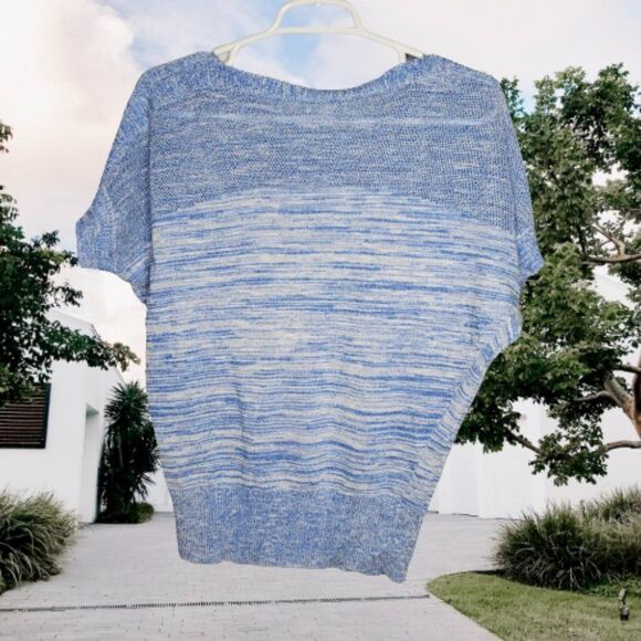 New York & Company Blue Sparkle and White Boat Neck Short Dolman Sleeve - Picture 3 of 14